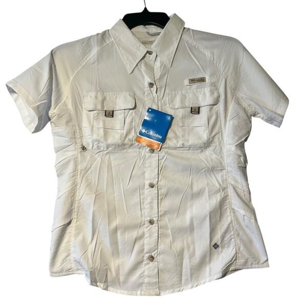 Columbia Shirt Boys L Button‎ Up Omni Shade PFG Fishing Vented White Athletic - Picture 1 of 5